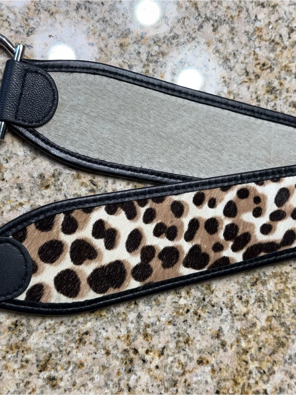Chico’s Leopard Print Leather Belt with Silver Link Hardware NWOT Adjustable